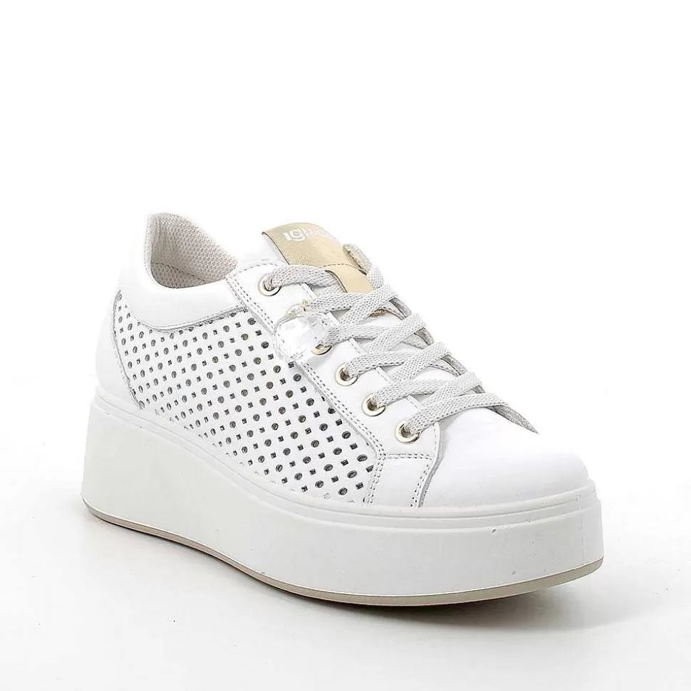 White Women'S Leather Wedge Sneakers-Igi&Co Fashion