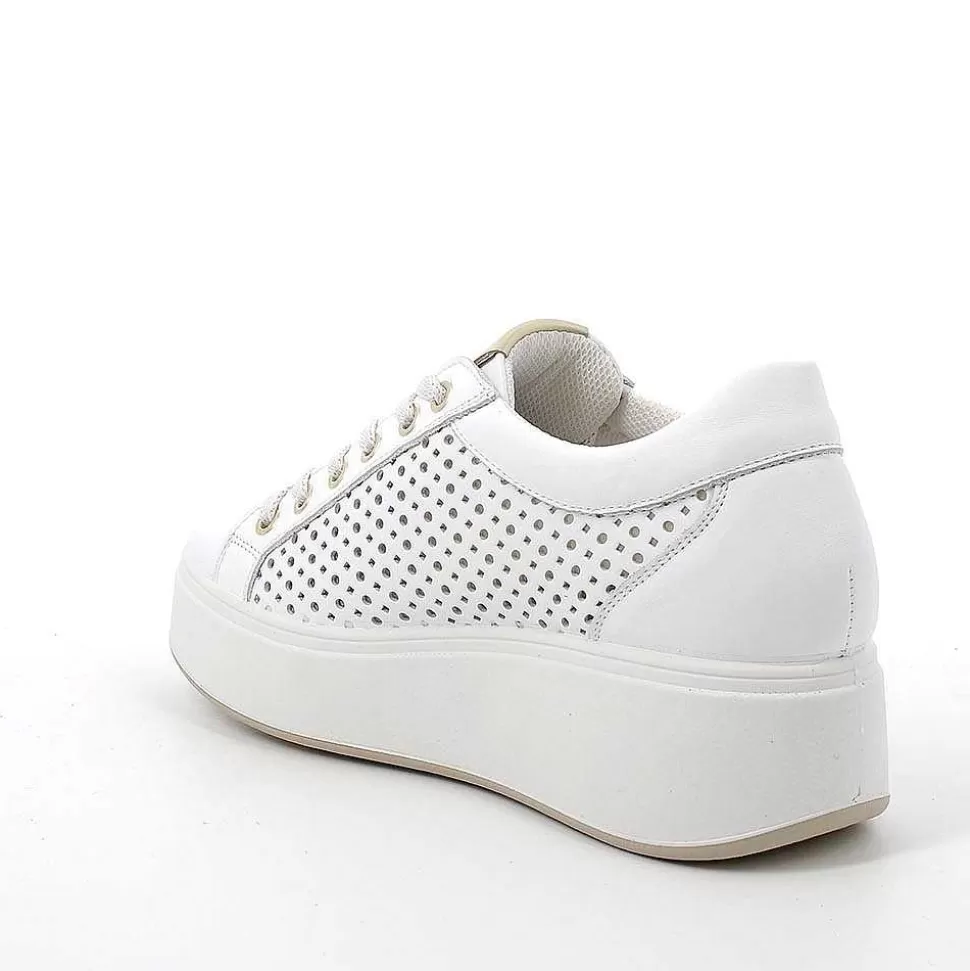 White Women'S Leather Wedge Sneakers-Igi&Co Fashion
