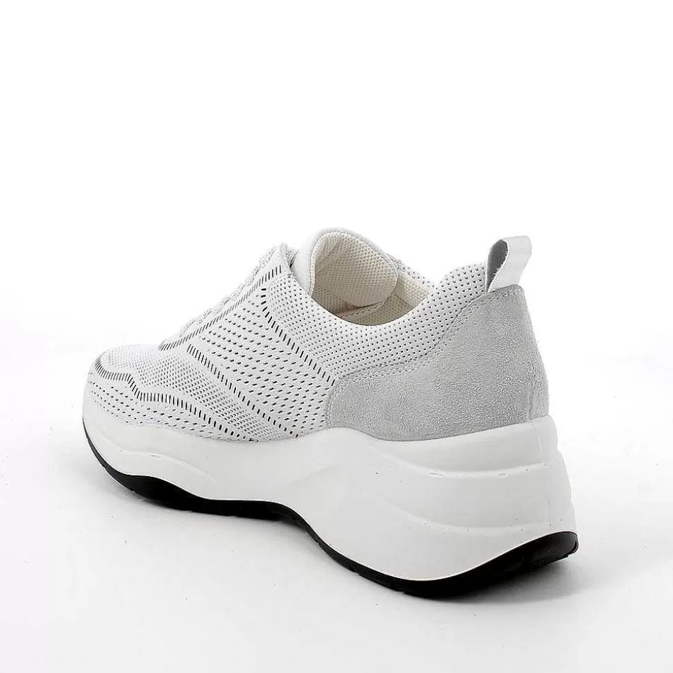 White Women'S Leather Wedge Sneakers-Igi&Co Clearance