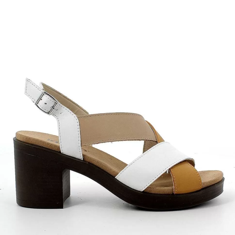 White-Beige Women'S Leather Heeled Sandal-Igi&Co Clearance