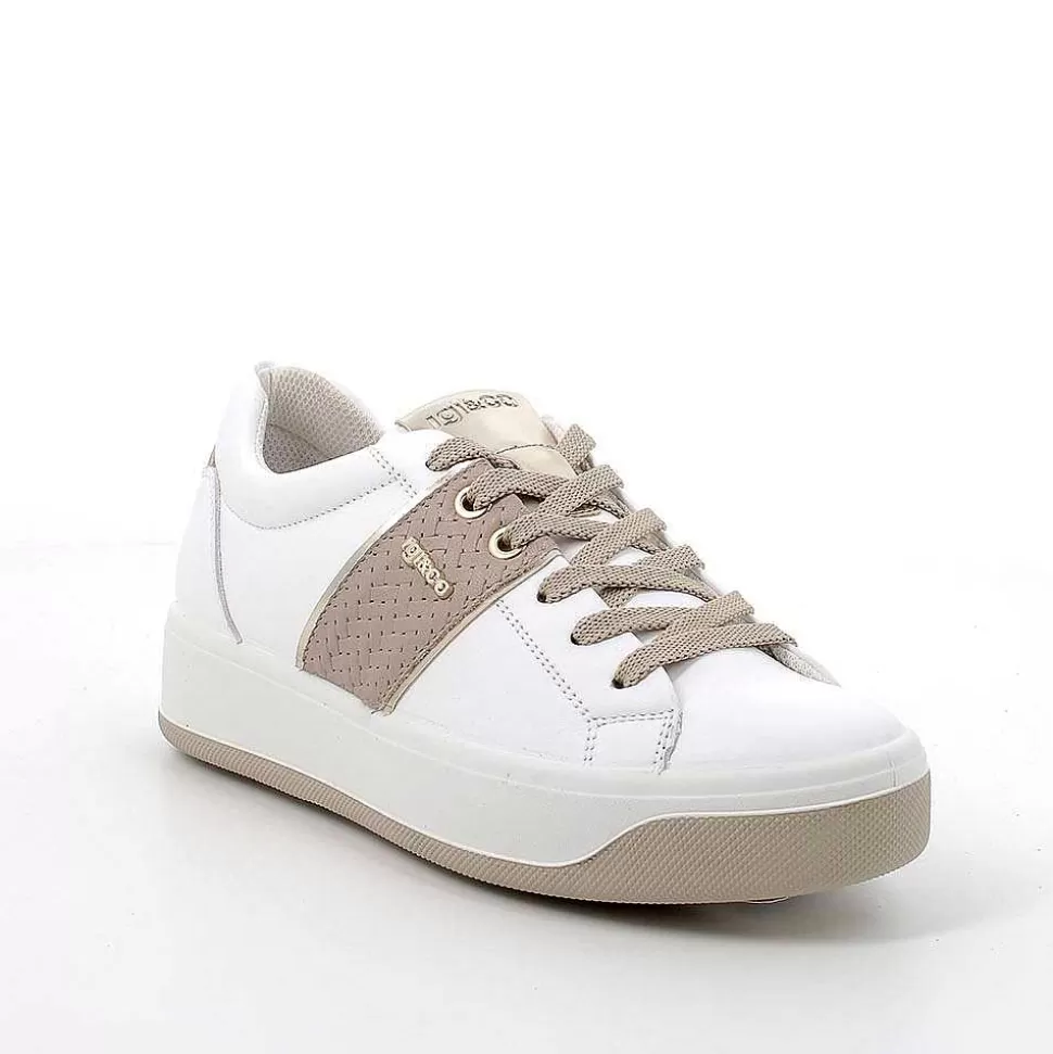 White-Beige Women'S Leather Sneakers-Igi&Co Outlet