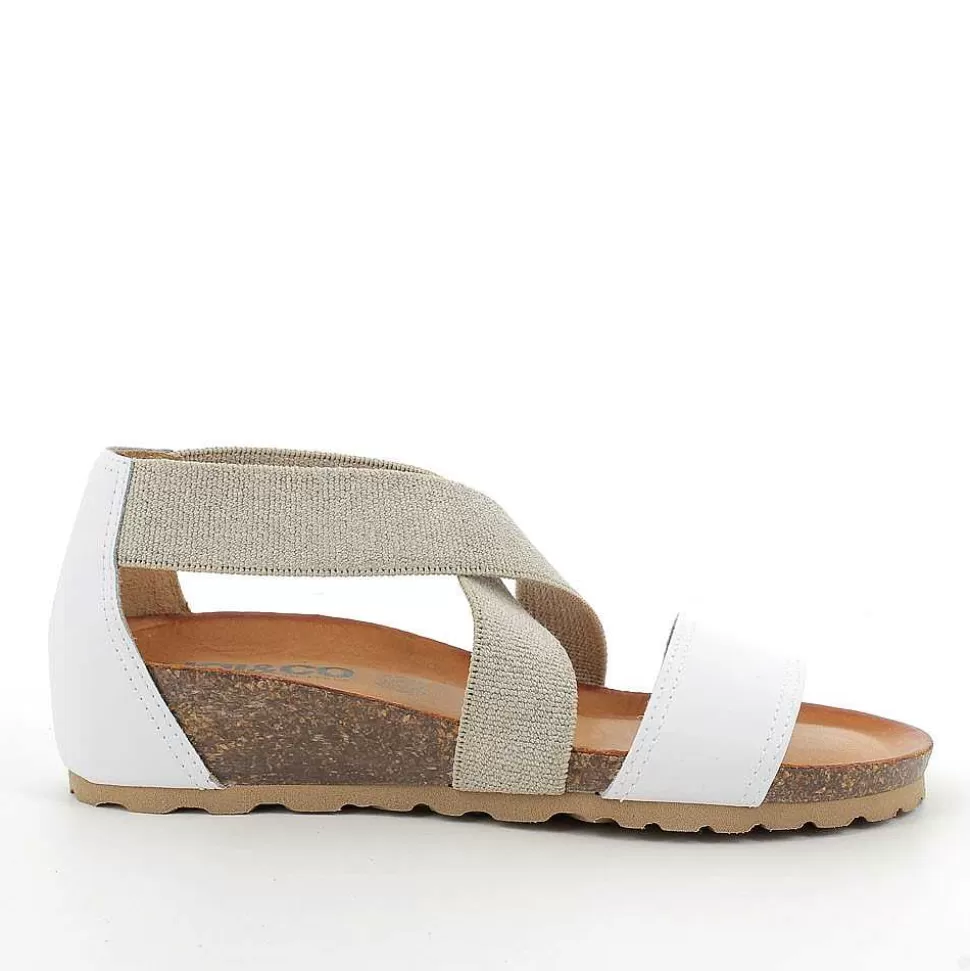 White-Beige Women'S Leather Wedge Sandal-Igi&Co Fashion