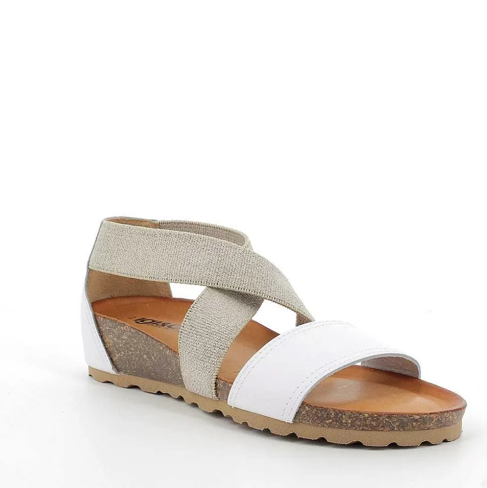 White-Beige Women'S Leather Wedge Sandal-Igi&Co Fashion