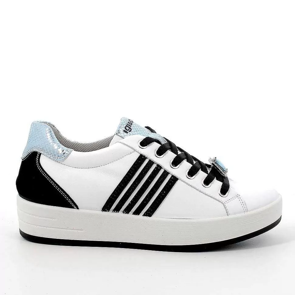 White-Black Women'S Leather Sneakers-Igi&Co Sale