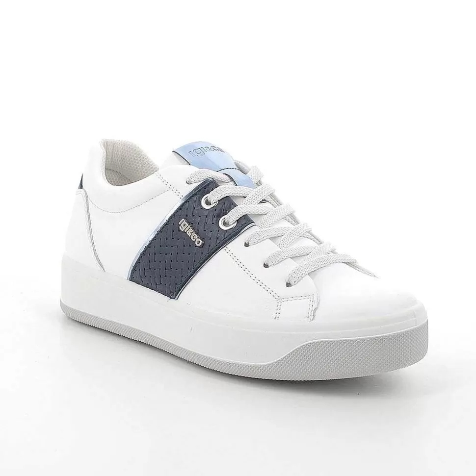 White-Blue Women'S Leather Sneakers-Igi&Co Best