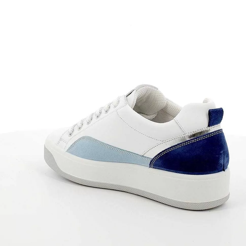 White-Blue Women'S Leather Sneakers-Igi&Co Best
