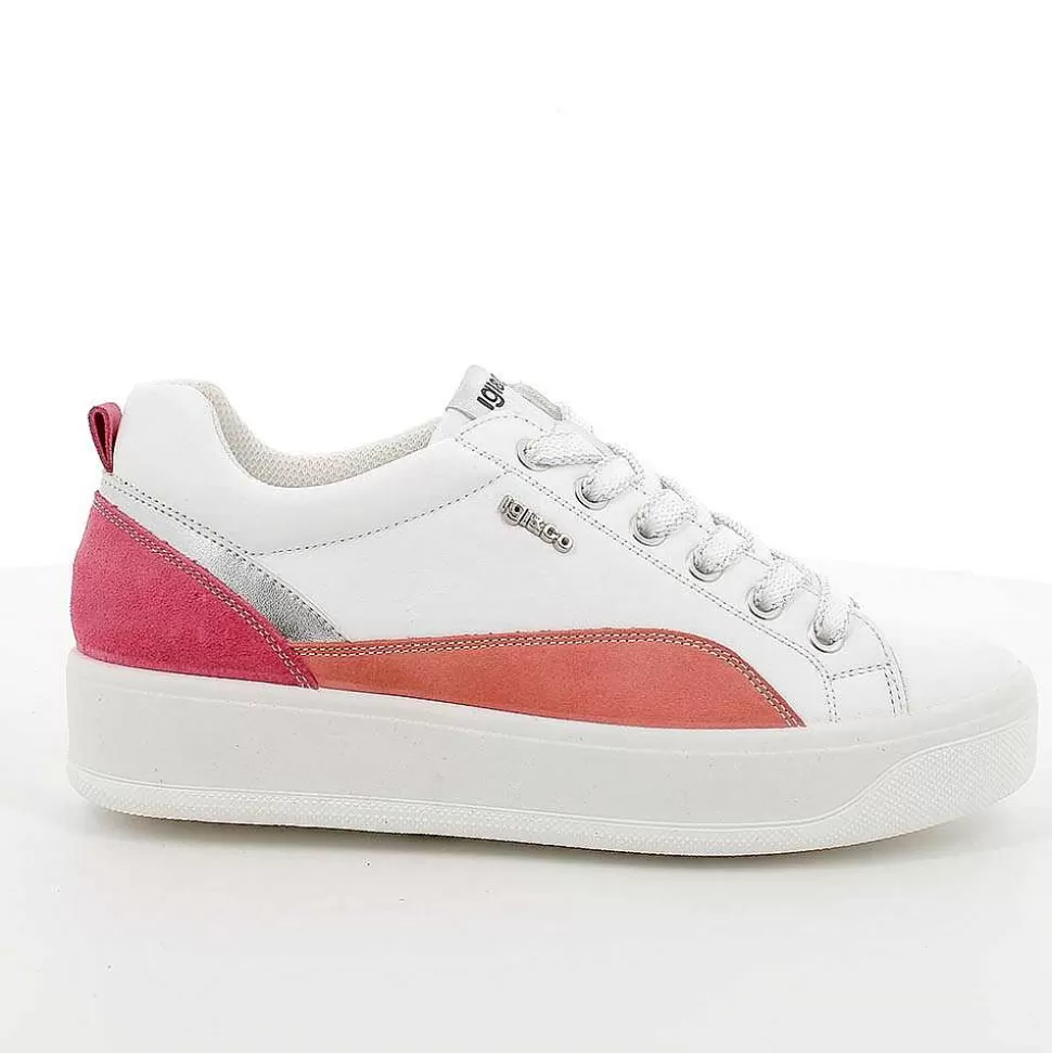 White-Coral Women'S Leather Sneakers-Igi&Co Flash Sale