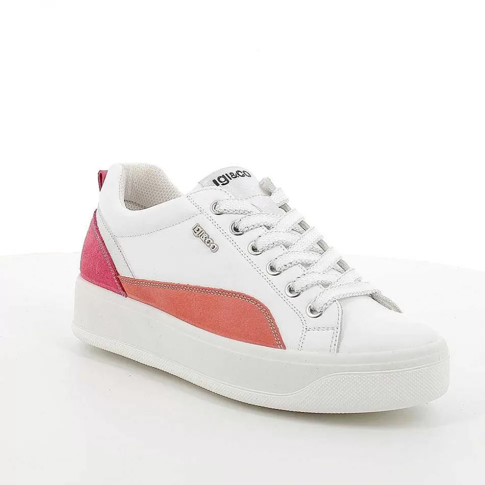 White-Coral Women'S Leather Sneakers-Igi&Co Flash Sale