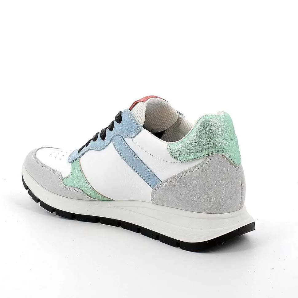 White-Crystal-Light Blue Women'S Leather Sneakers-Igi&Co Discount