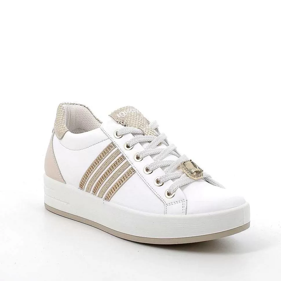 White-Ecru Women'S Leather Sneakers-Igi&Co Outlet