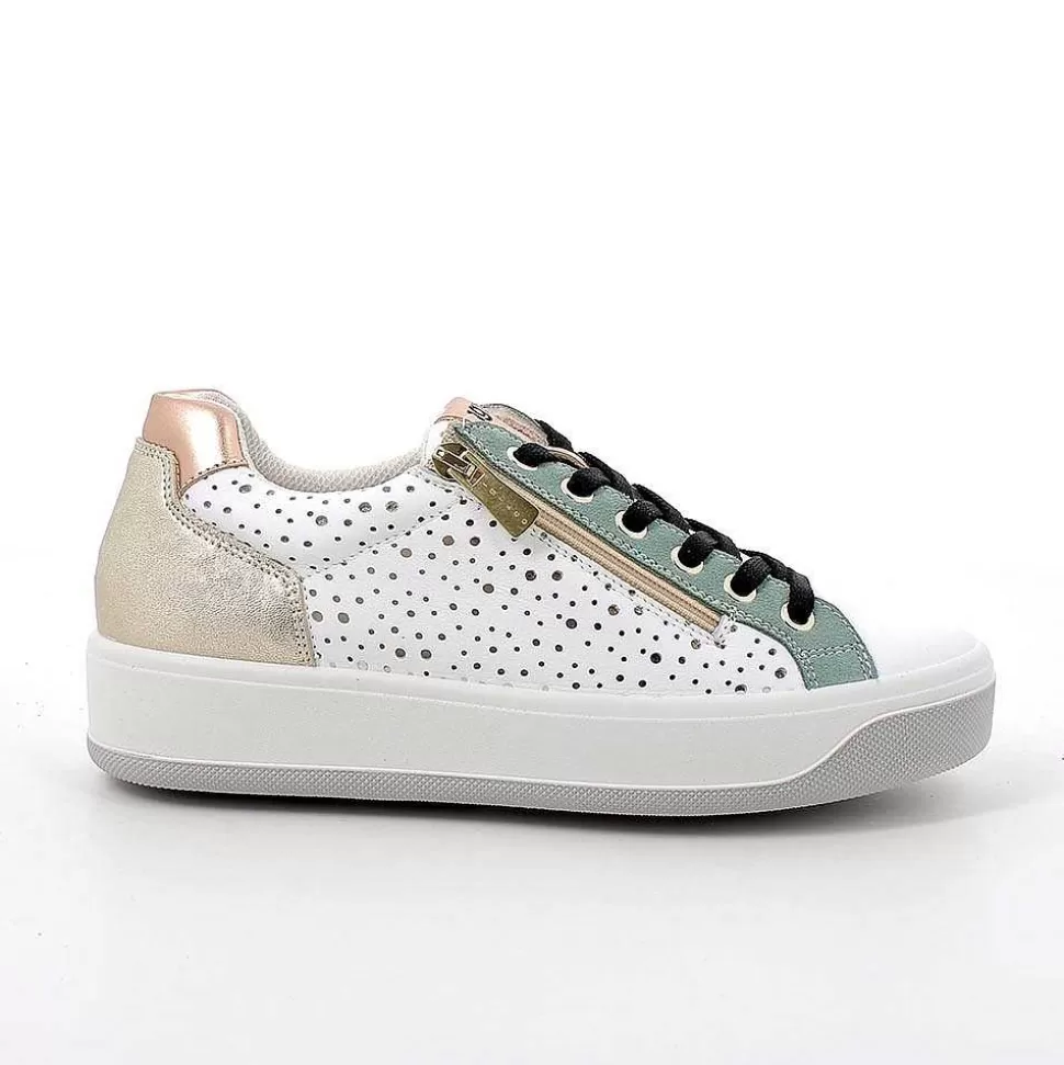 White-Green Women'S Leather Sneakers-Igi&Co Best Sale