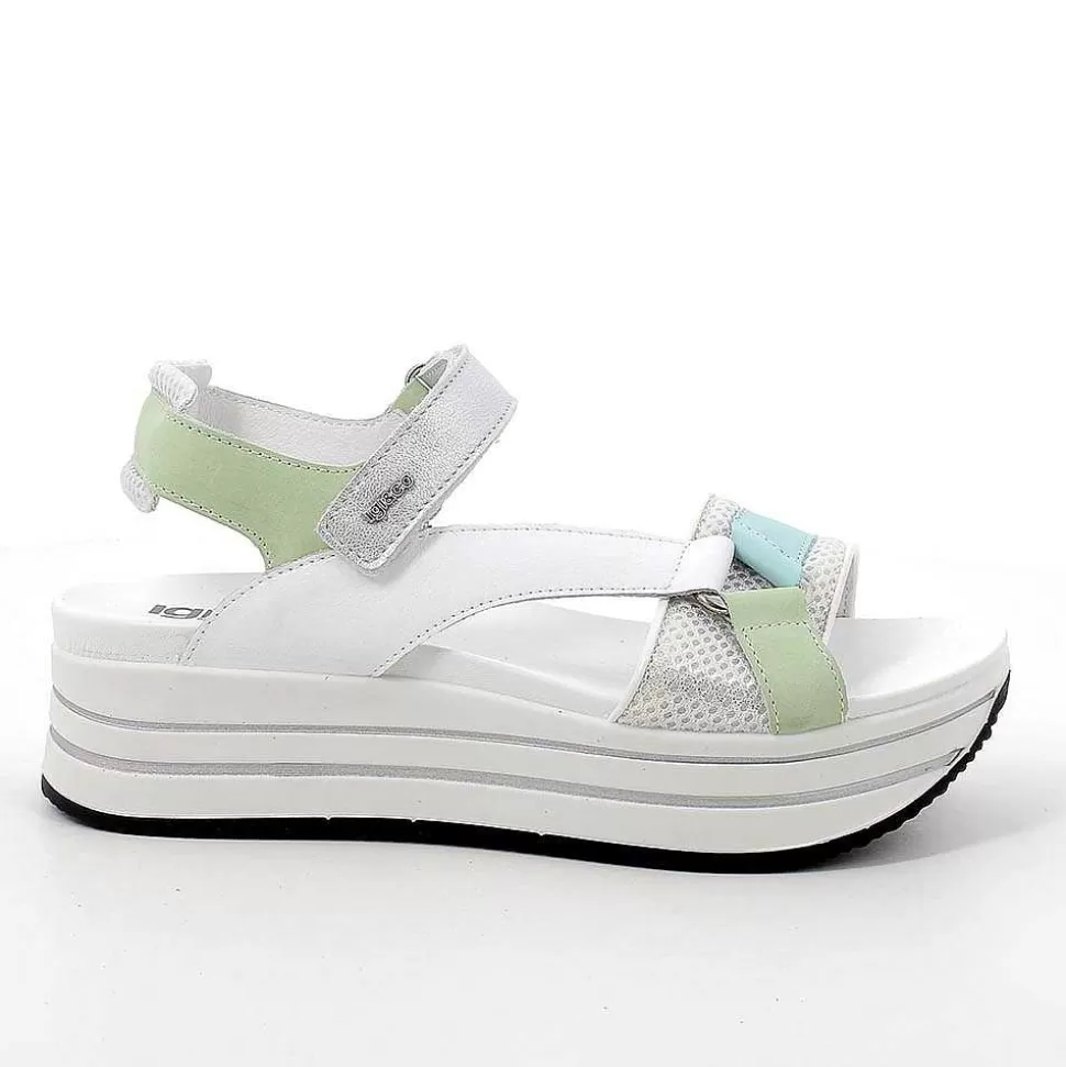 White-Green Women'S Leather Wedge Sandals-Igi&Co Best Sale