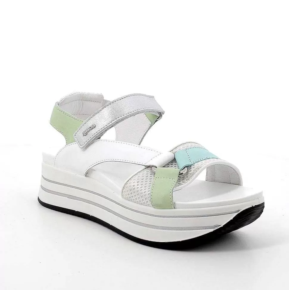 White-Green Women'S Leather Wedge Sandals-Igi&Co Best Sale