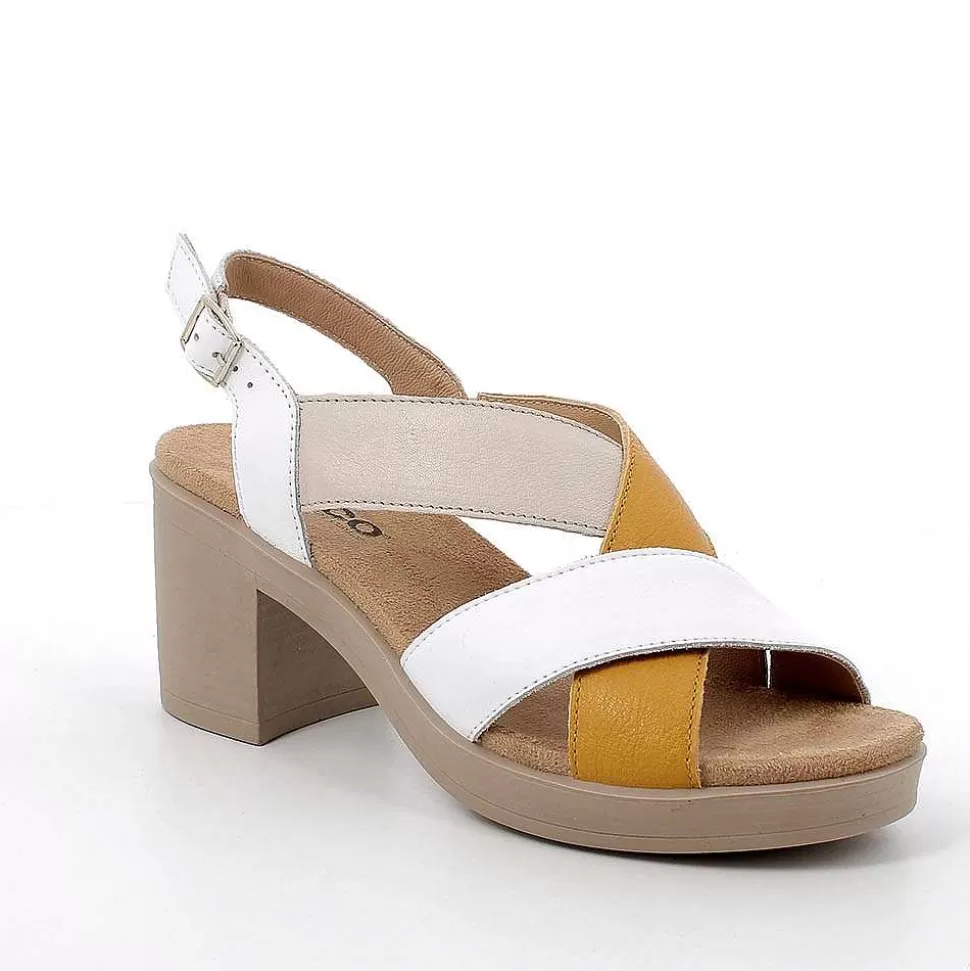 White-Ochre-Beige Women'S Leather Heeled Sandals-Igi&Co Clearance