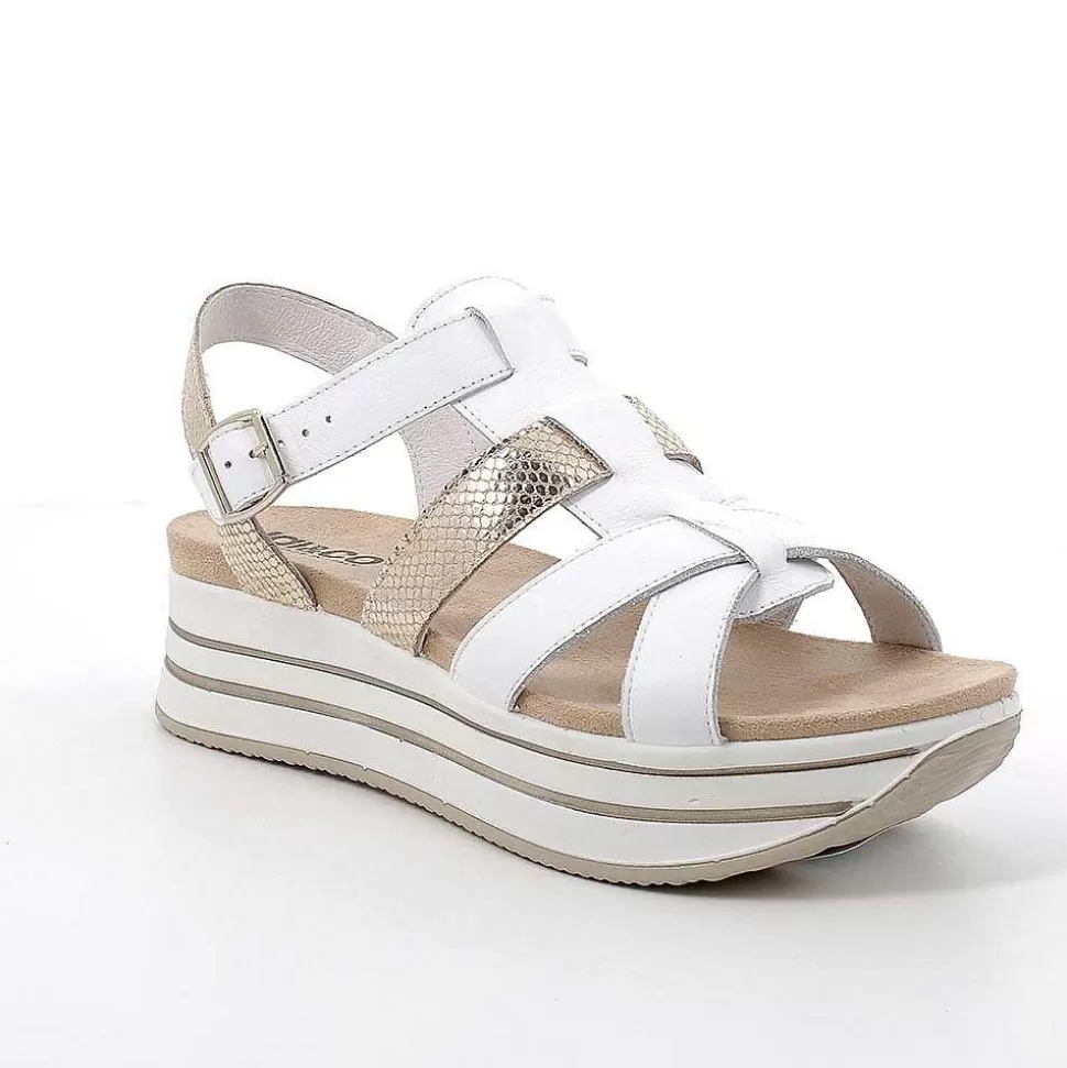 White-Platinum Women'S Leather Wedge Sandals-Igi&Co Online