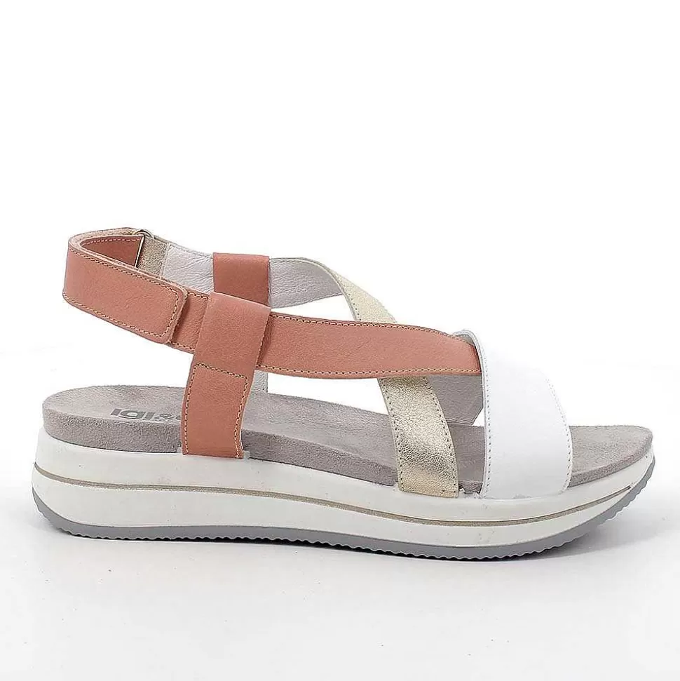 White-Powder Women'S Leather Wedge Sandals-Igi&Co Sale