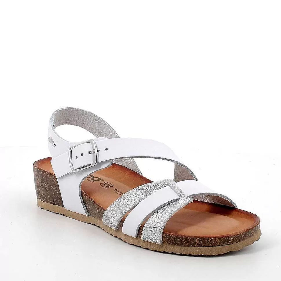 White-Silver Women'S Leather Sandals-Igi&Co Outlet