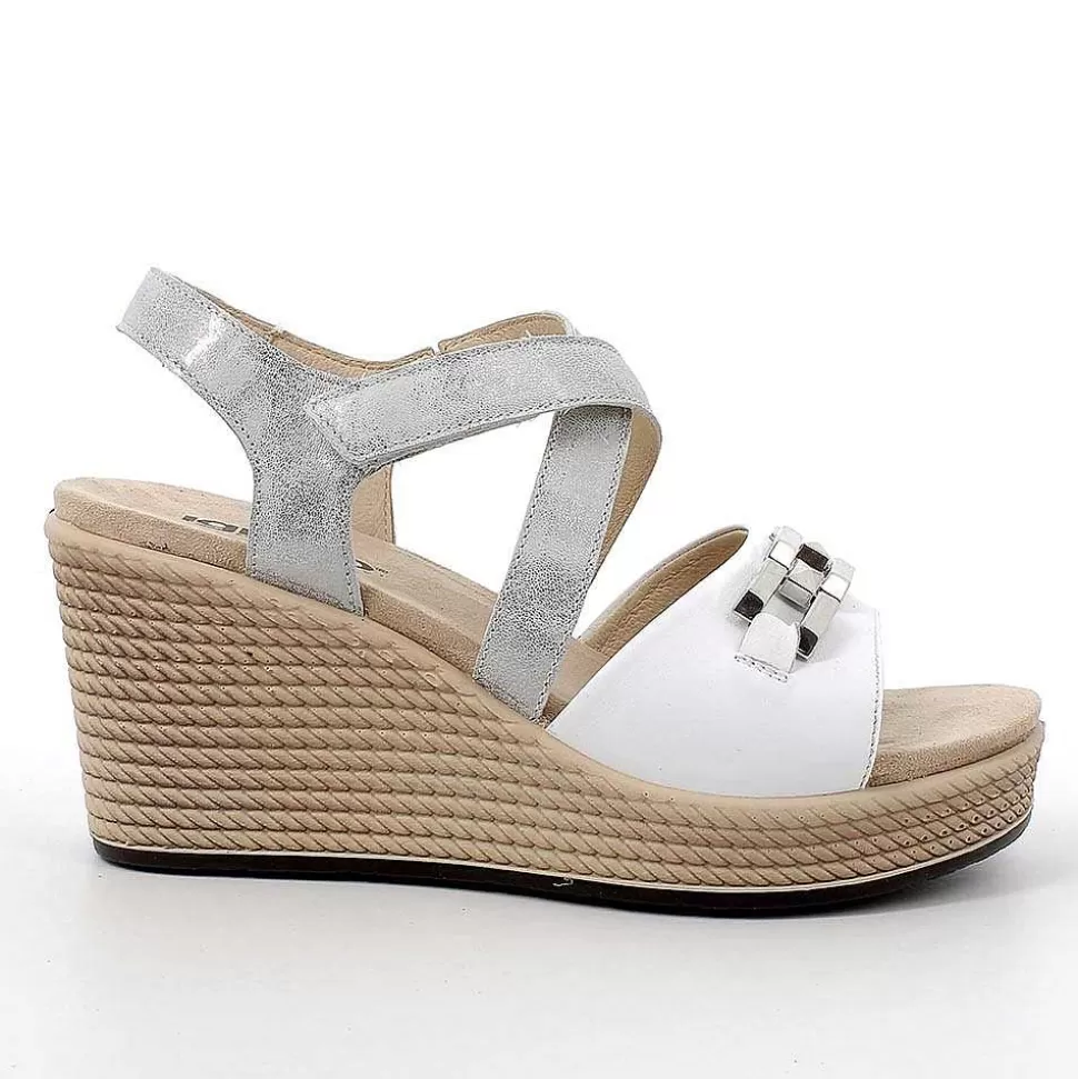 White-Silver Women'S Leather Wedge Sandals-Igi&Co Shop
