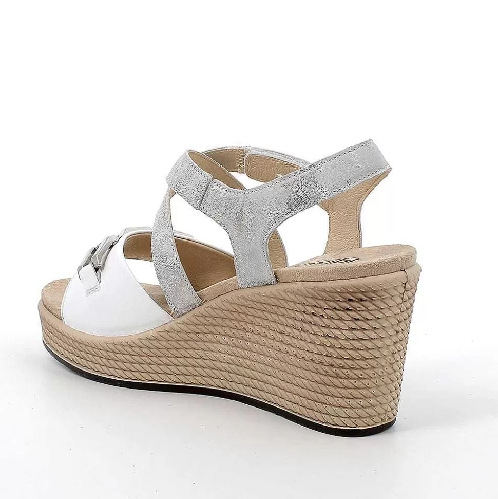 White-Silver Women'S Leather Wedge Sandals-Igi&Co Shop