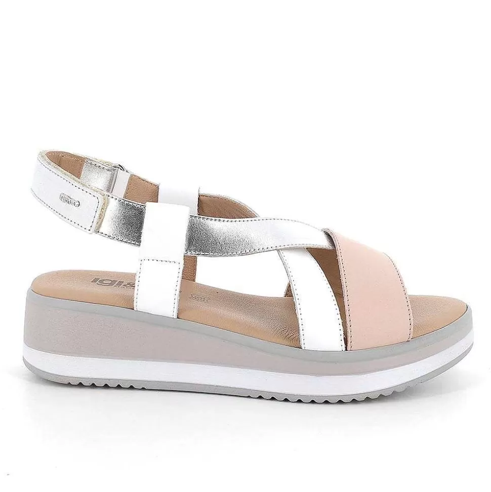 White-Silver Women'S Wedge Sandals-Igi&Co Online
