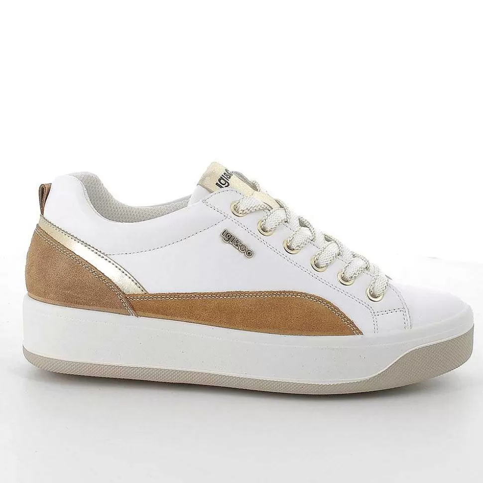 White-Tan Women'S Leather Sneakers-Igi&Co Store