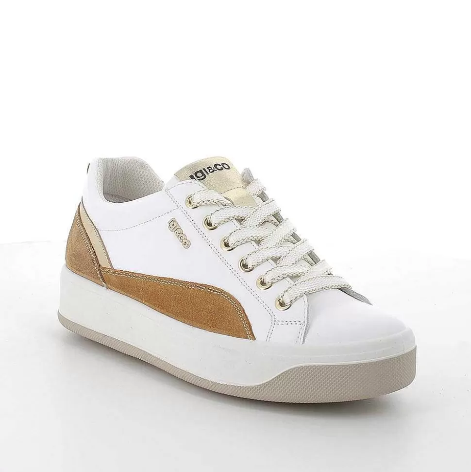 White-Tan Women'S Leather Sneakers-Igi&Co Store