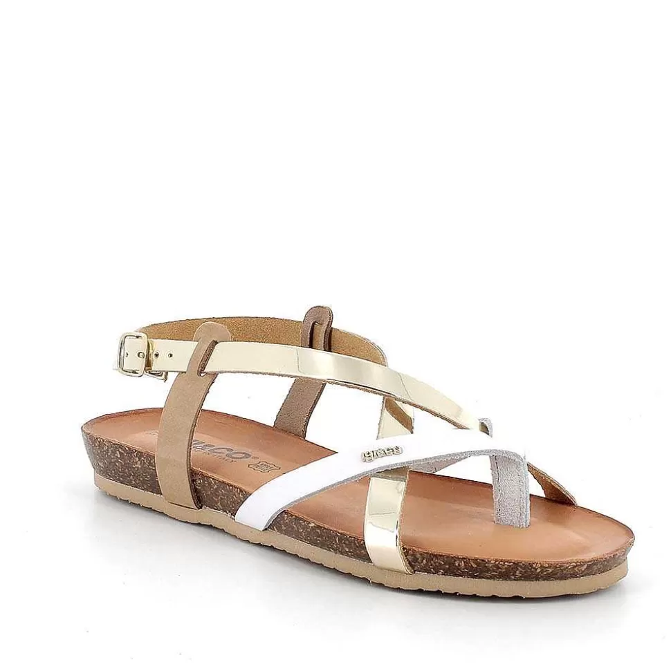 Women'S Leather Flip Flop Sandals Platinum-White-Igi&Co New