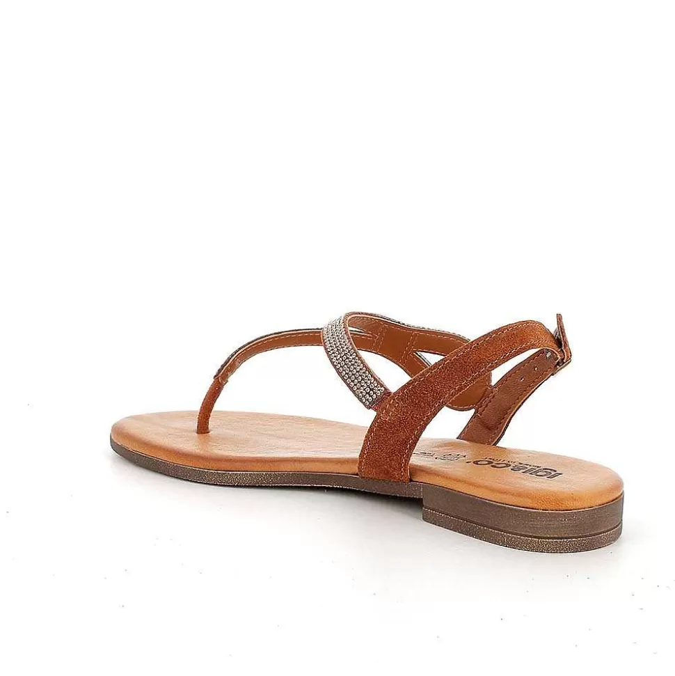 Women'S Leather Flip Flop Sandals Tan-Igi&Co New