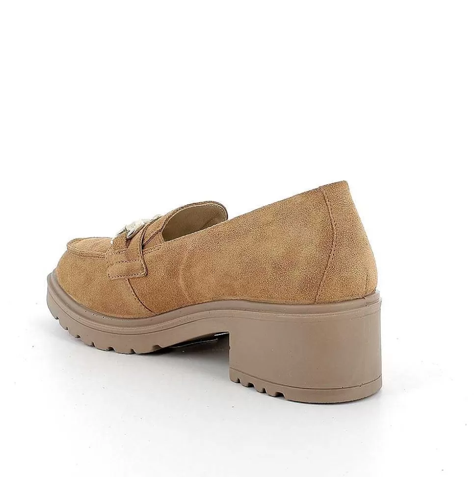 Women'S Leather Heeled Loafers Tan-Igi&Co Clearance