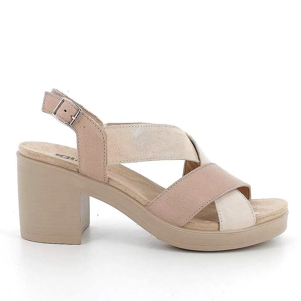 Women'S Leather Heeled Sandals Rope-Cream-Igi&Co New