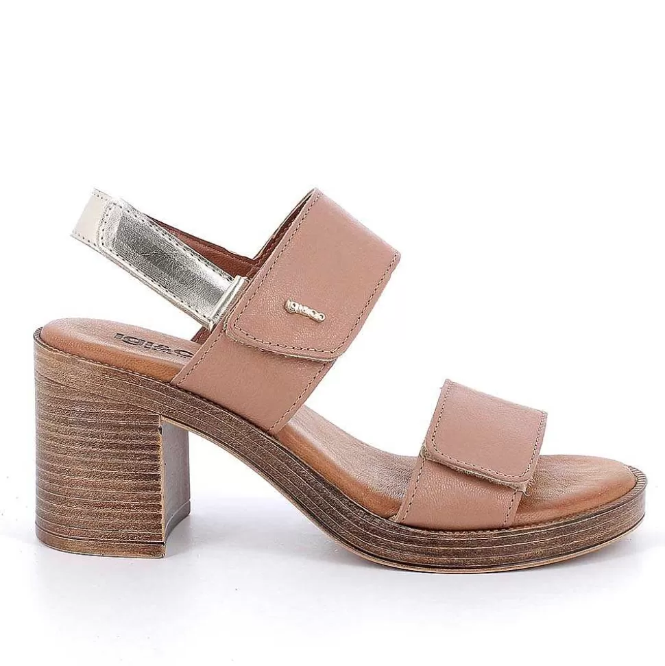 Women'S Leather Heeled Sandals Tan-Igi&Co Cheap