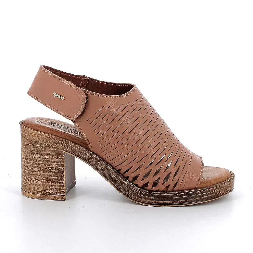 Women'S Leather Heeled Sandals Tan-Igi&Co Cheap