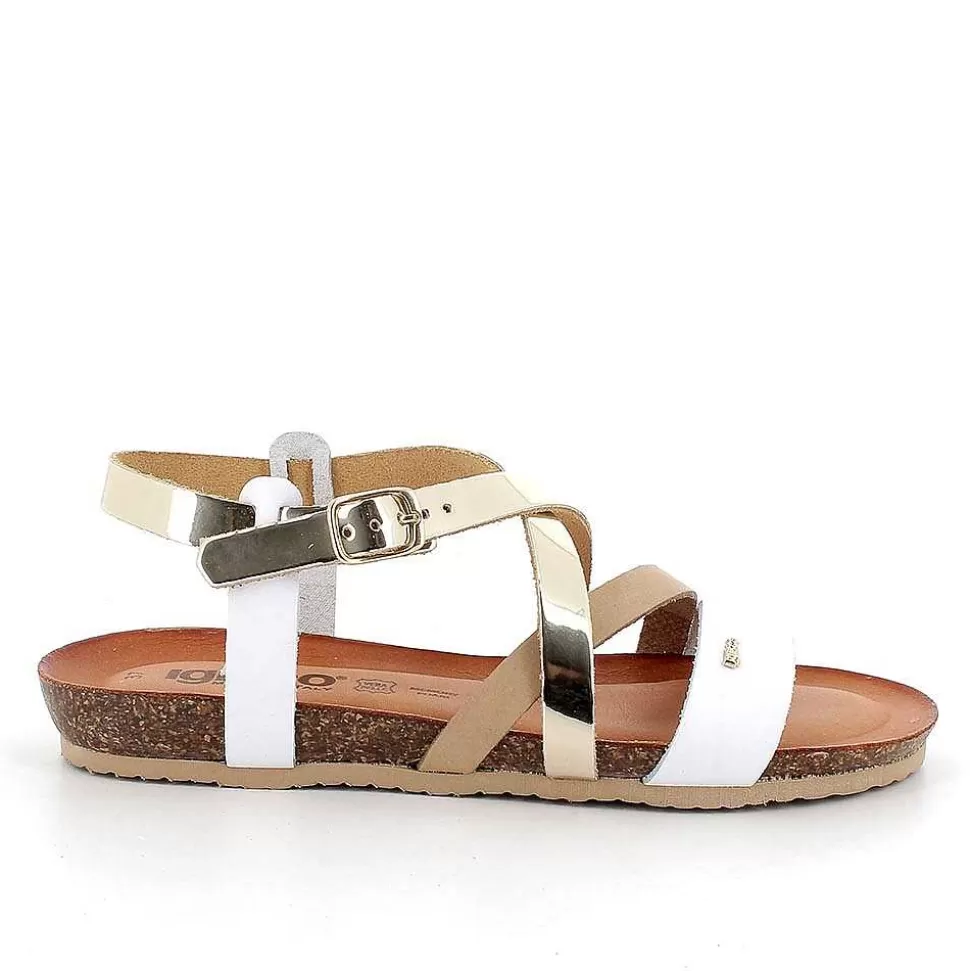 Women'S Leather Sandals Platinum-White-Igi&Co New