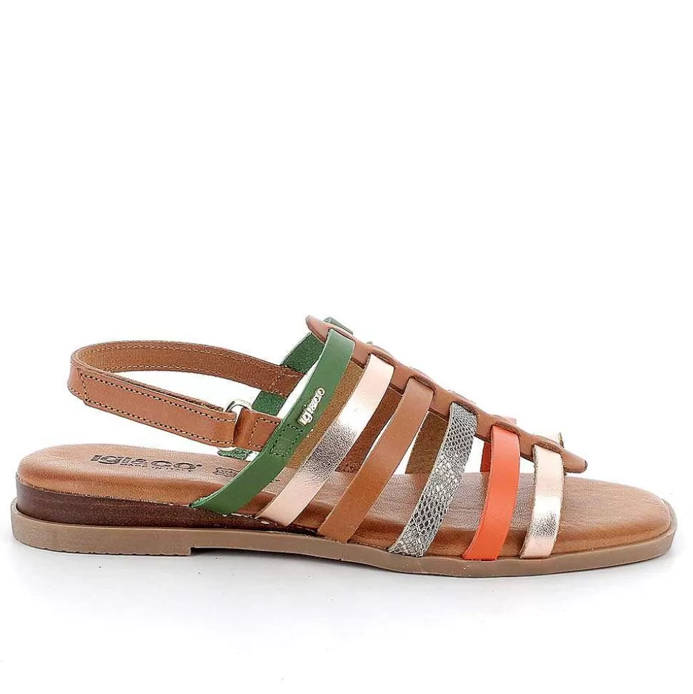 Women'S Leather Sandals Tan-Green-Igi&Co Best