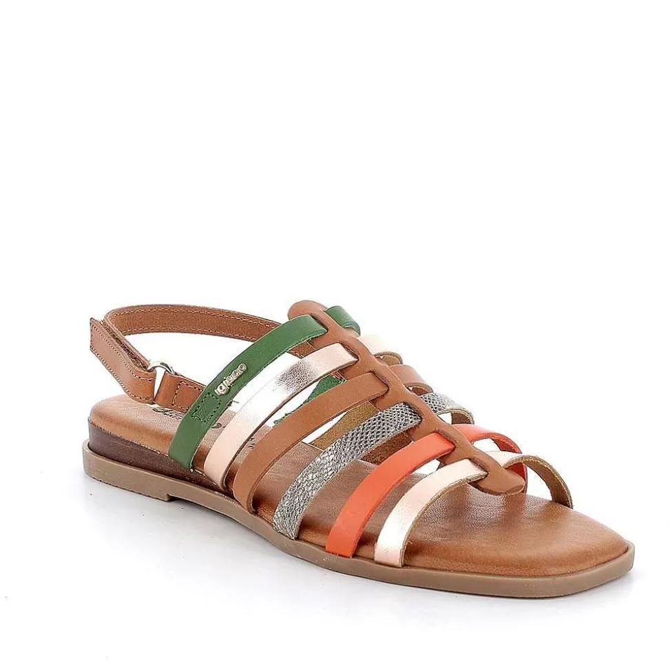 Women'S Leather Sandals Tan-Green-Igi&Co Best