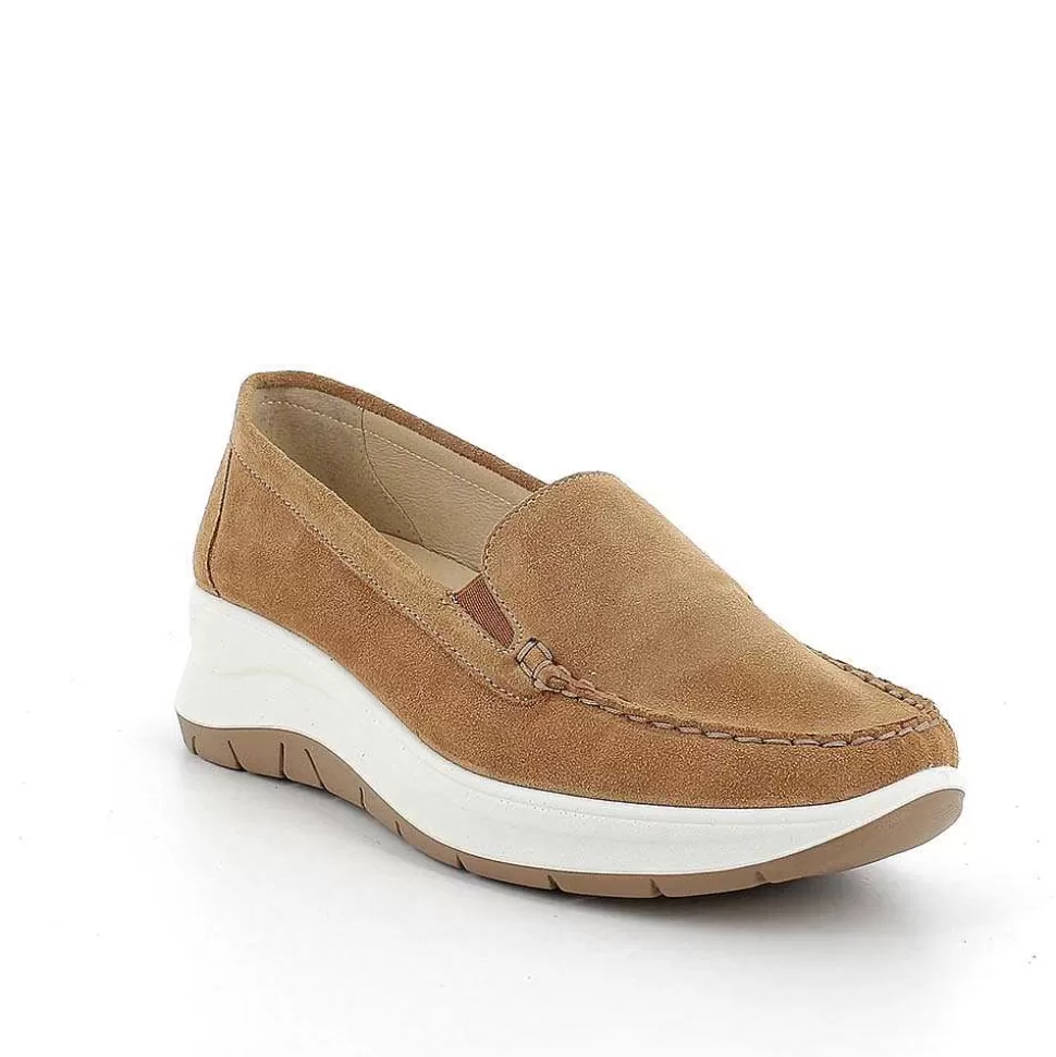 Women'S Leather Wedge Loafers Tan-Igi&Co New
