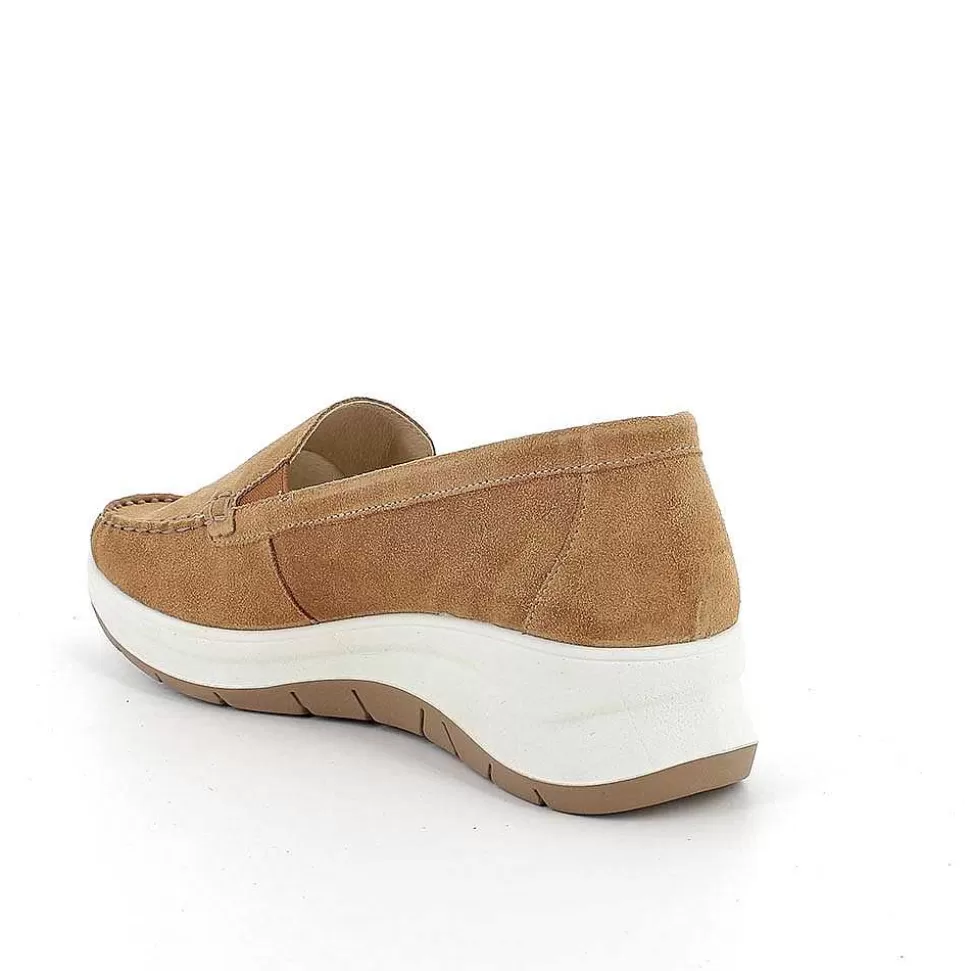 Women'S Leather Wedge Loafers Tan-Igi&Co New