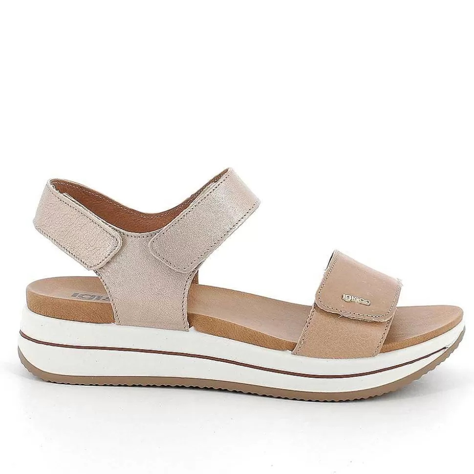 Women'S Leather Wedge Sandals Corda-Champagne-Igi&Co Online
