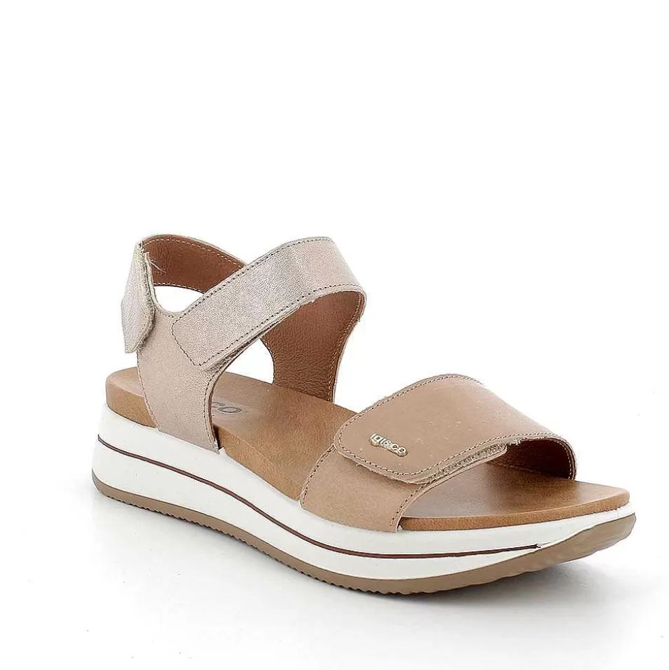 Women'S Leather Wedge Sandals Corda-Champagne-Igi&Co Online