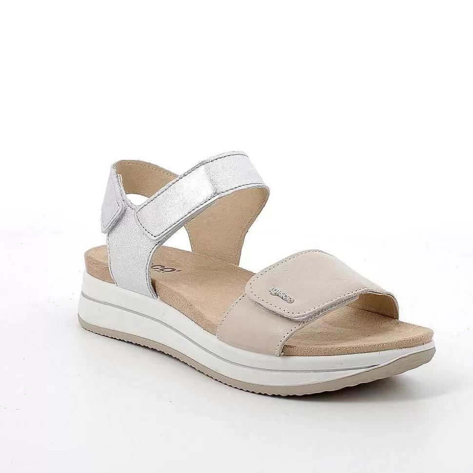 Women'S Leather Wedge Sandals Cream-Silver-Igi&Co Shop