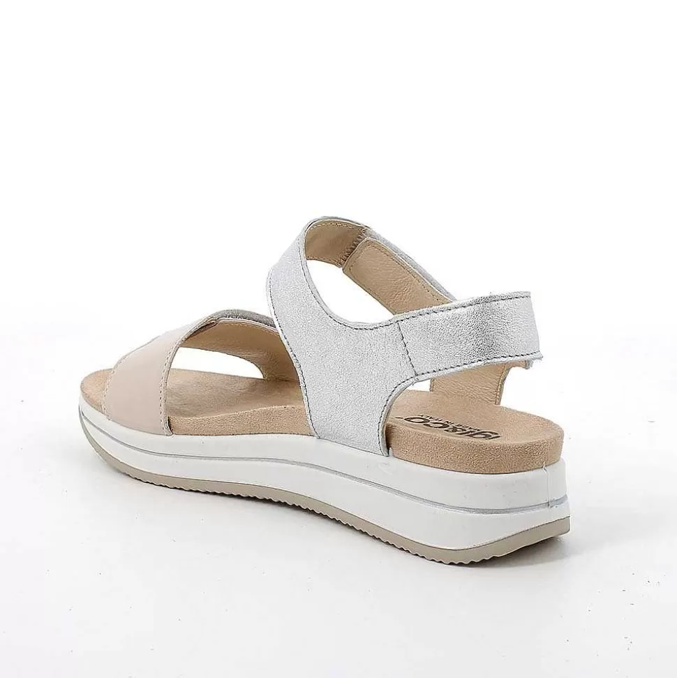 Women'S Leather Wedge Sandals Cream-Silver-Igi&Co Shop