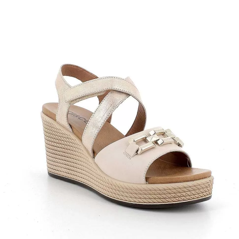Women'S Leather Wedge Sandals Ecru-Sand-Igi&Co Fashion