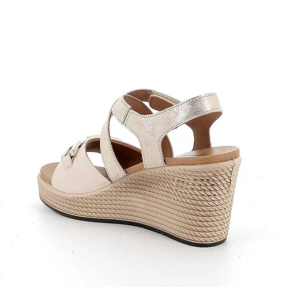Women'S Leather Wedge Sandals Ecru-Sand-Igi&Co Fashion