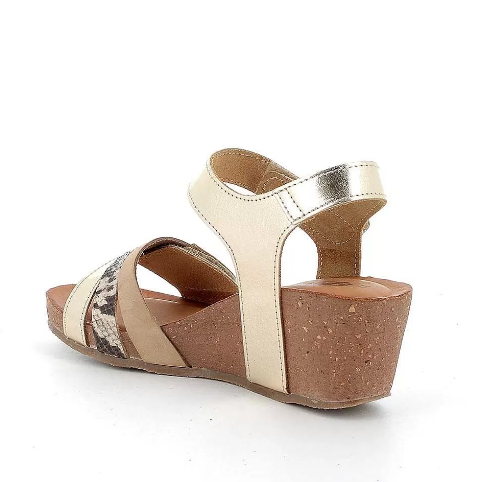 Women'S Leather Wedge Sandals Gold-Light Beige-Igi&Co New