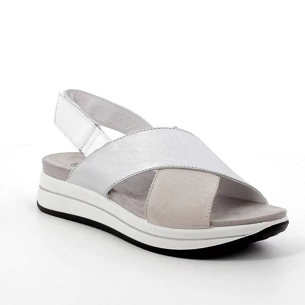 Women'S Leather Wedge Sandals Ice-Silver-Igi&Co Sale