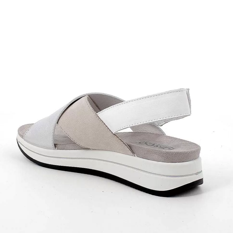 Women'S Leather Wedge Sandals Ice-Silver-Igi&Co Sale