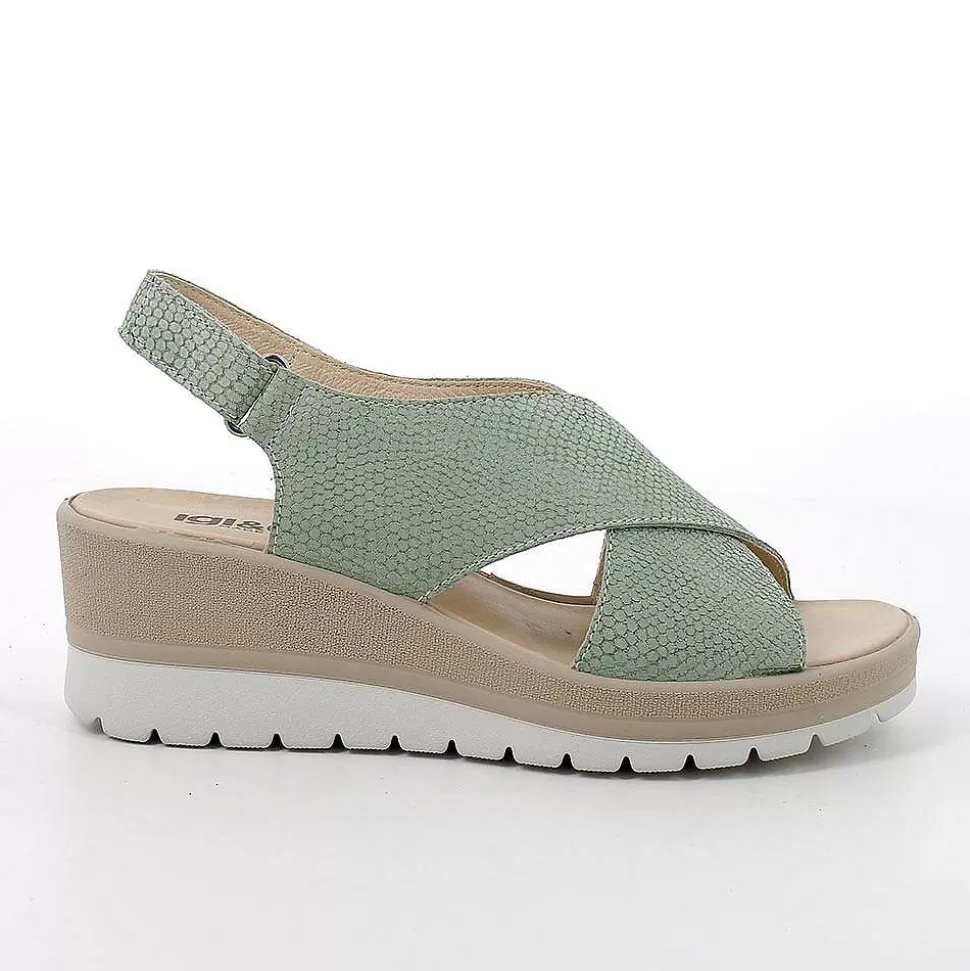 Women'S Leather Wedge Sandals Iridescent Sage-Igi&Co Sale