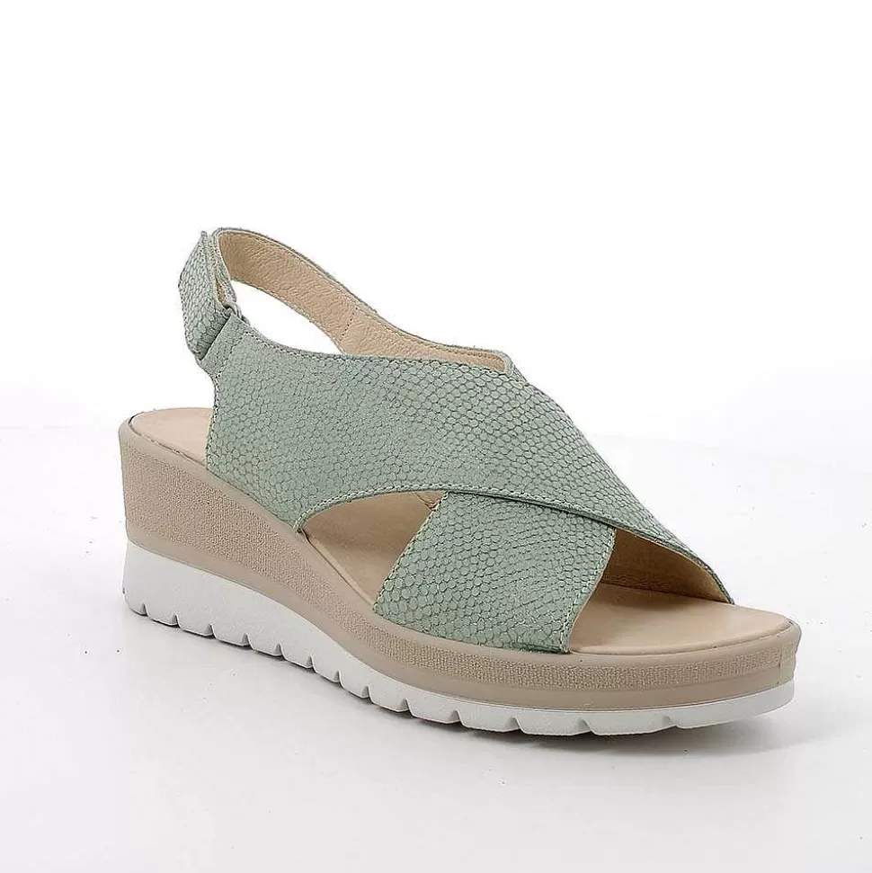 Women'S Leather Wedge Sandals Iridescent Sage-Igi&Co Sale