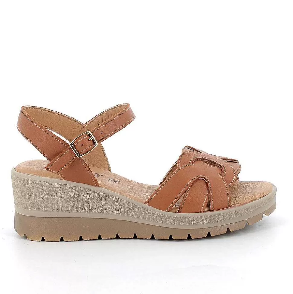 Women'S Leather Wedge Sandals Tan-Igi&Co Shop