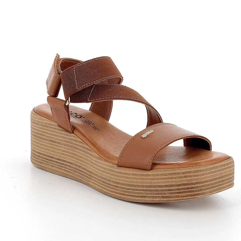 Women'S Leather Wedge Sandals Tan-Igi&Co Flash Sale